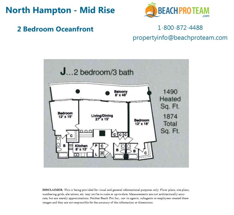 Kingston Plantation - North Hampton Floor Plan J - 2 Bedroom Oceanfront